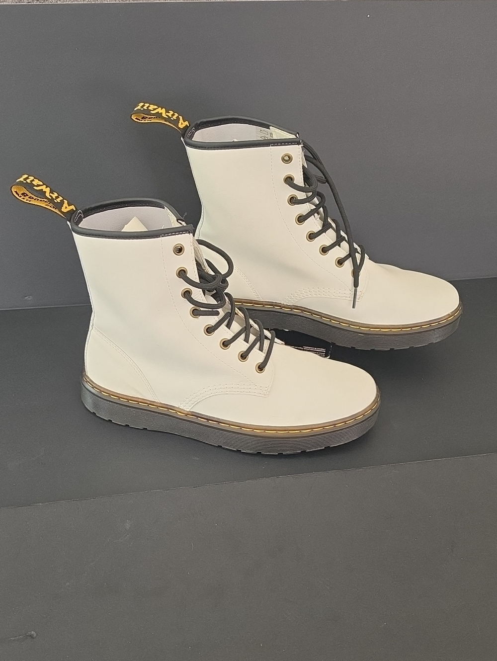 Dr. Martens White Lace-Up Women's Combat Boots with Black Laces Size 10